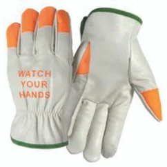 Wells Lamont Y0145S | Small Uncoated Hemmed Cuff White/Orange Cowhide Driver's Gloves